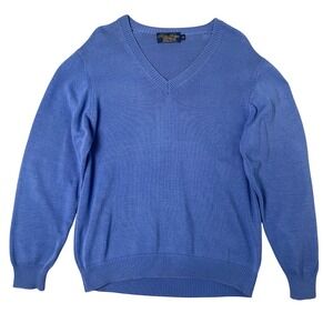 Brooks‎ Brothers Sweater Mens Medium Blue V Neck Cotton USA Preppy Old Money
